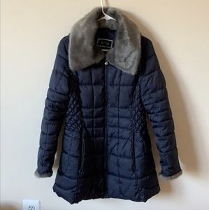 Apt 9 Navy Blue Faux Fur Puffer Coat Jacket